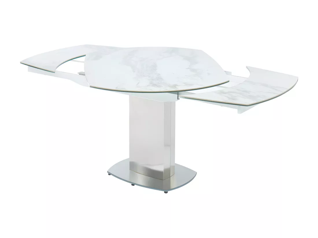 Table à manger extensible TALICIA - 4 à 6 personnes - Céramique et Acier - Effet Marbre