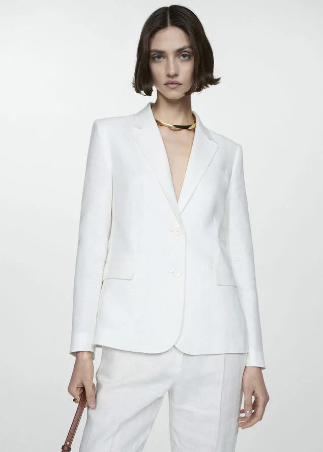 MANGO 100% linen suit blazer White