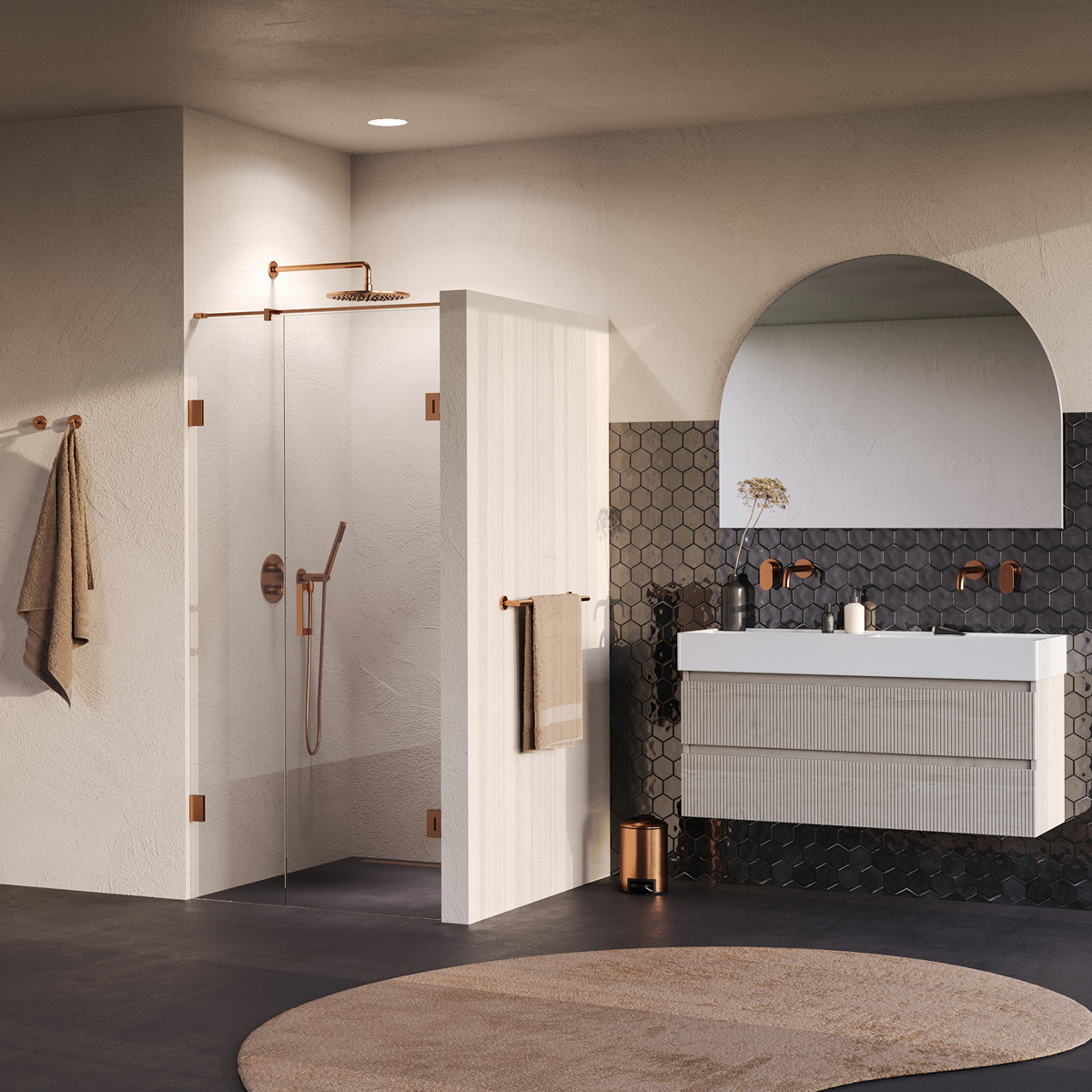 Brauer Void profielloze nisdeur 100cm met draaideur 60cm aan muur koper geborsteld PVD