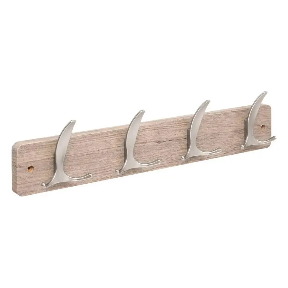 5Five Kapstok - 4 ophang haken - RVS - grijs/zilver - 45 x 10 cm
