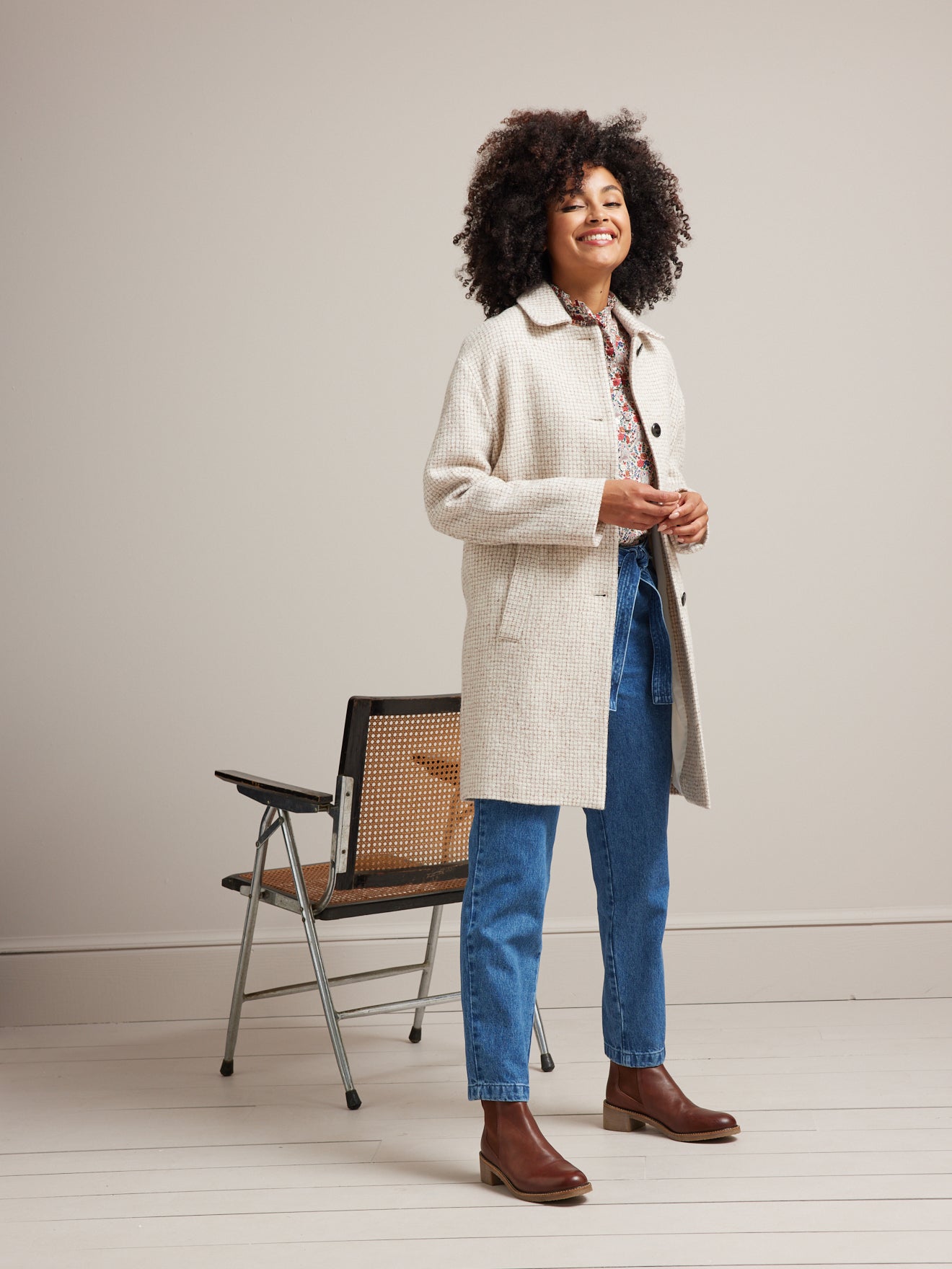 Manteau court lainage carreaux femme
