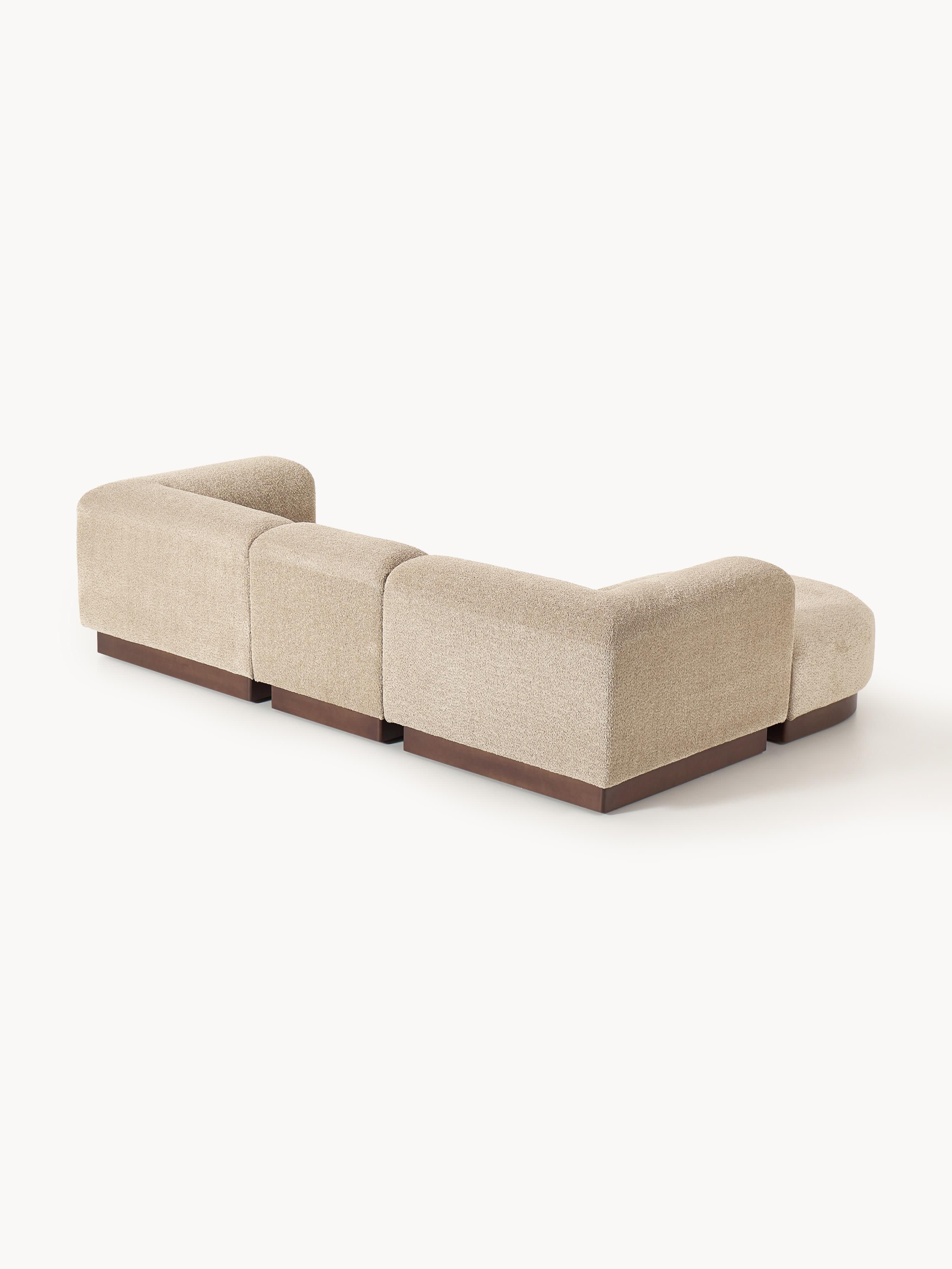 Modulaire bank Natalie (3-zits) uit teddy-bouclé met poef (links/rechts)