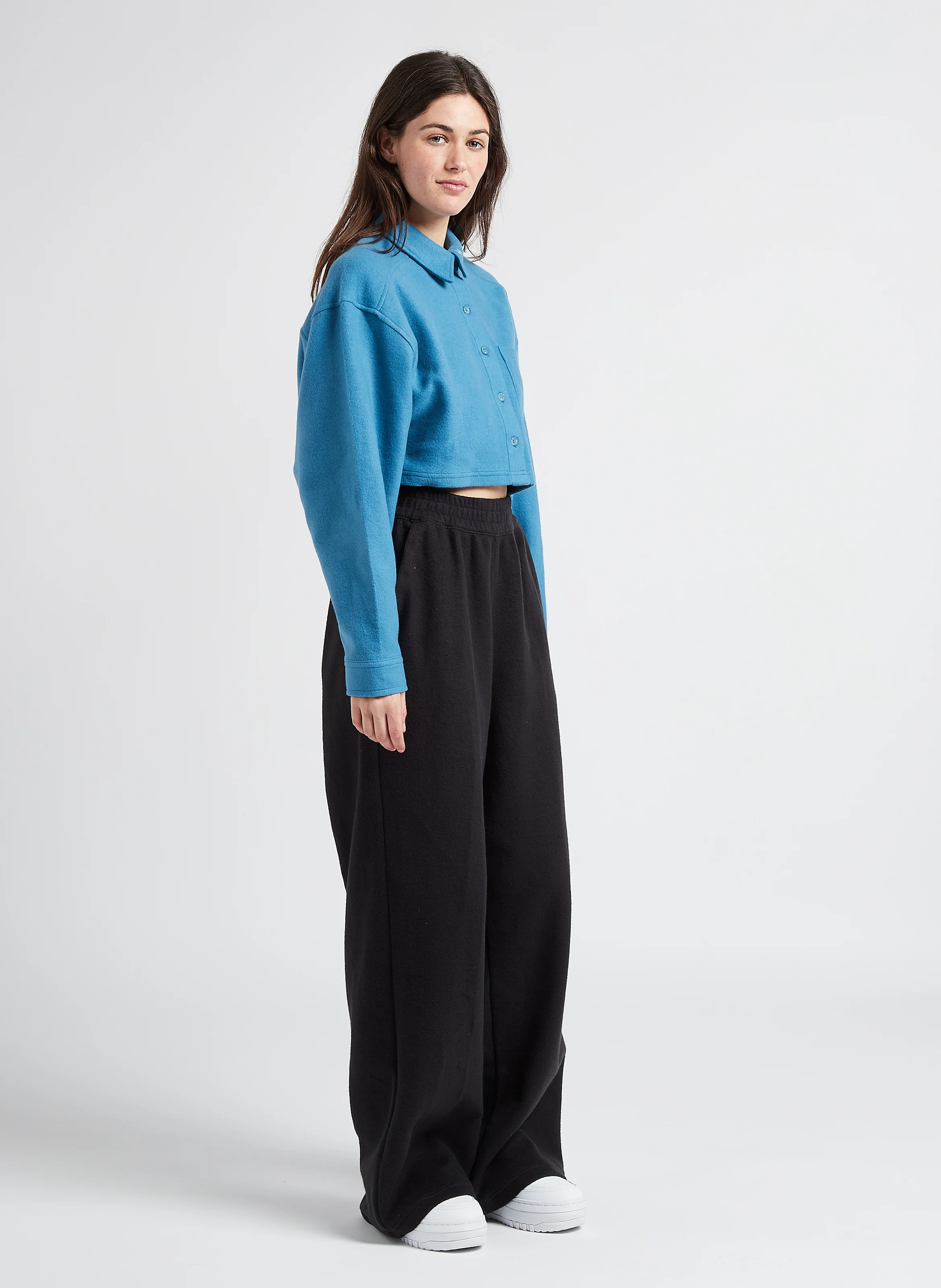 CL WDE - Gilet court col classique en molleton | Bleu