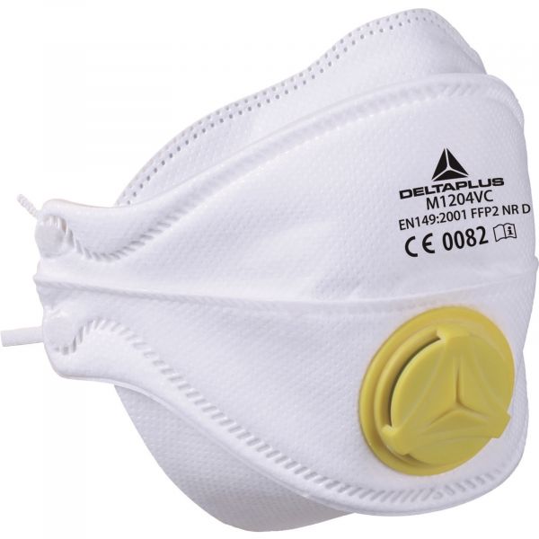 Deltaplus Caixa de 10 Meias-máscaras Descartáveis FFP2 com 4 Partes Dobráveis   Válvula Branco Ajustável