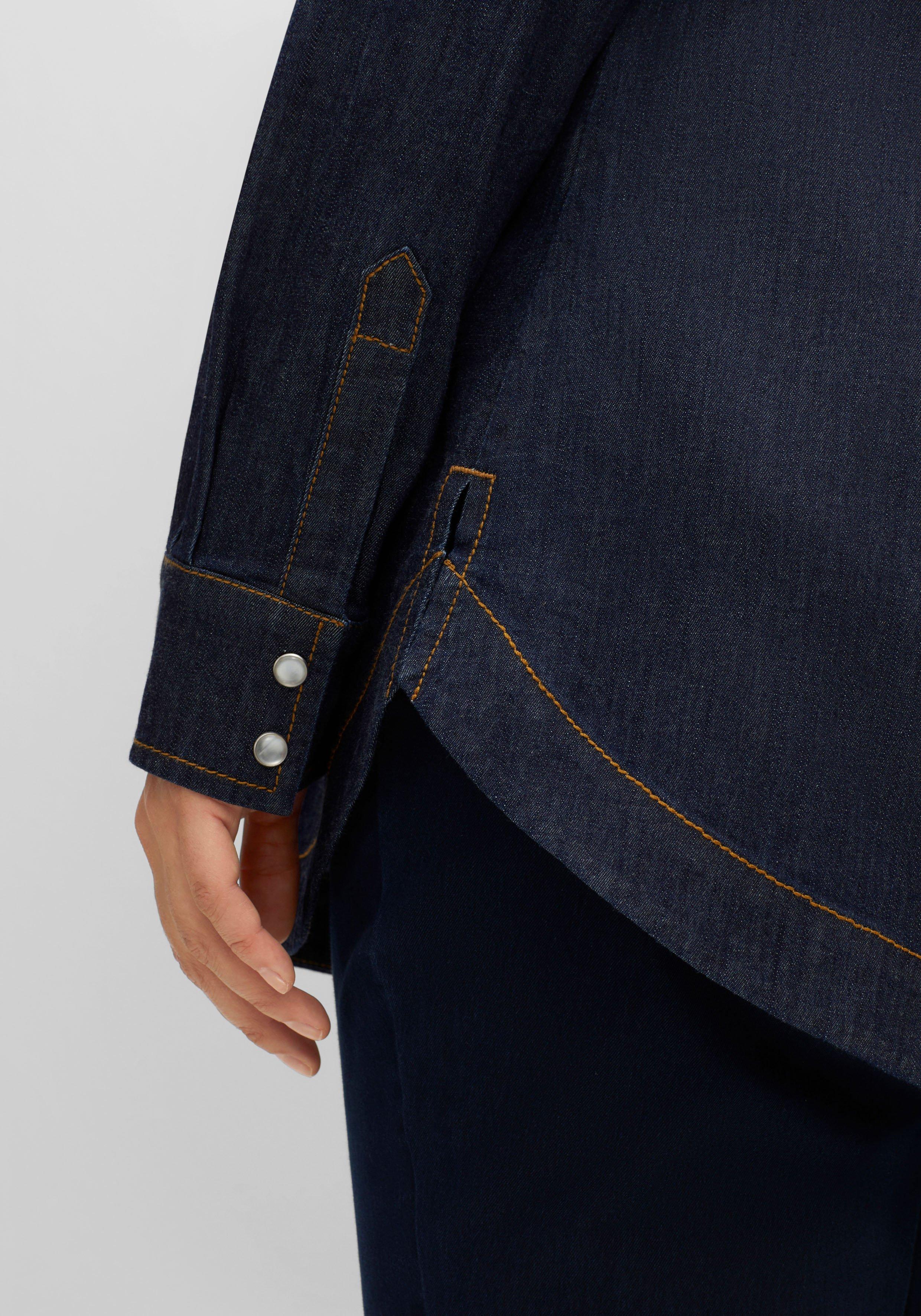 Jeansbluse mit Kontrastnähten und Druckknöpfen