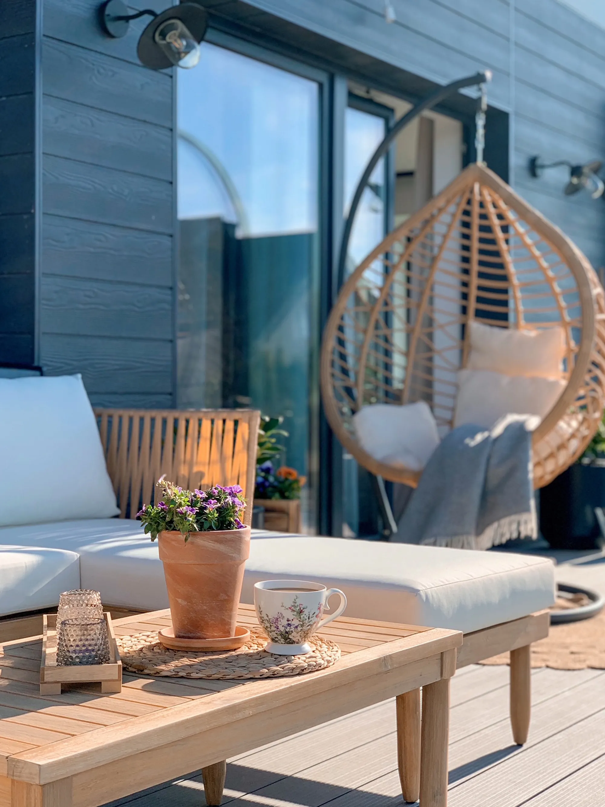 Loungeset met tafel 4-zits CREMONA rechtszijdig Acaciahout Gebroken wit