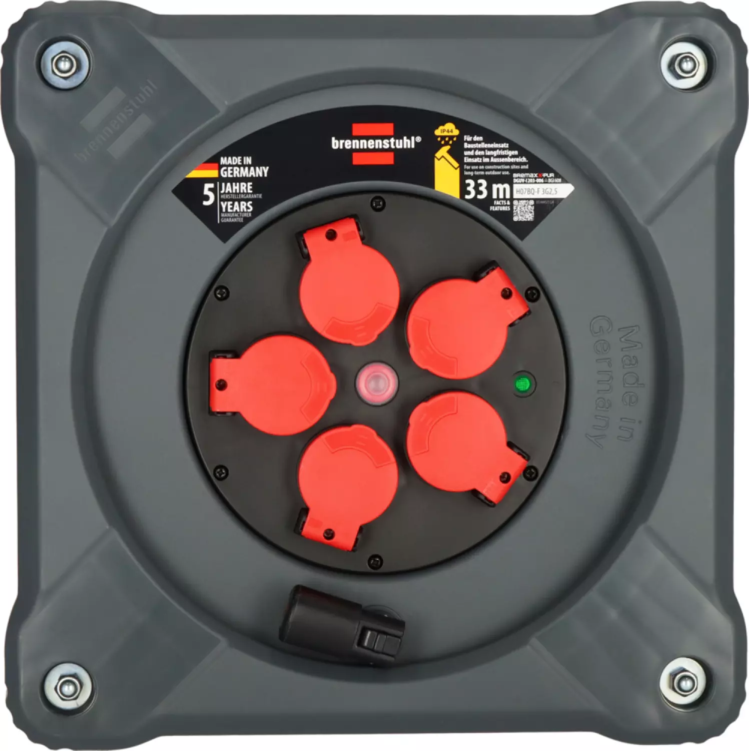 Brennenstuhl Professional KA 3210 Bouwplaats Cube 5- voudigkabelhaspel H07BQ-F 3G2.5 - IP44 - 33m - Rood