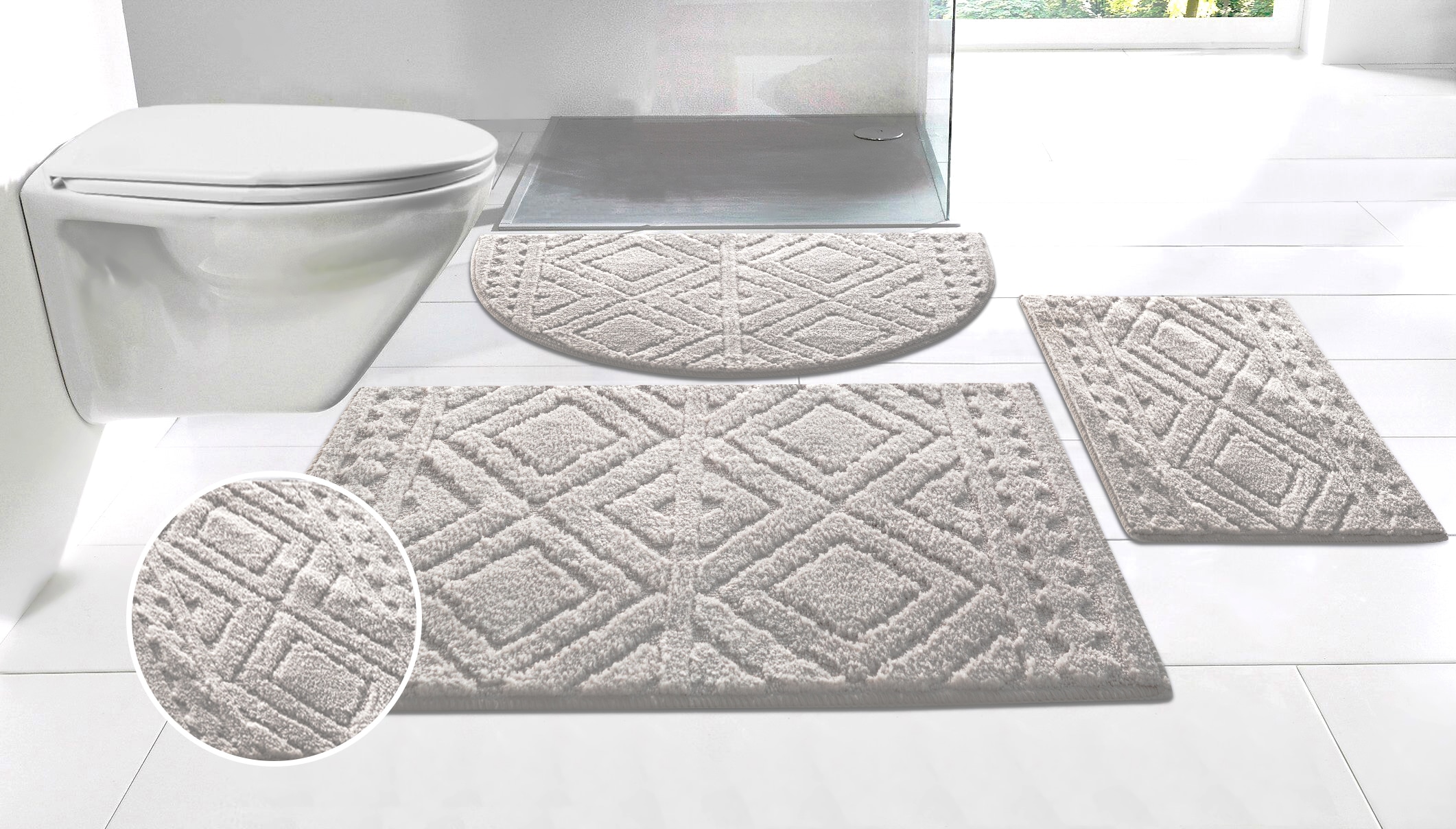 GOODproduct Badematte »Louvres, Badvorleger, Badezimmer Teppich, Duschvorleger« Höhe 10 mm rutschhemmend beschichtet schnell trocknend Badteppich, Uni Farben, Hoch-Tief Effekt, Boho-Style