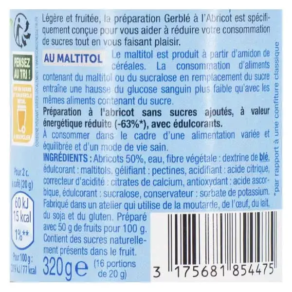 Geleia de Damasco Gerblé Sem Adição de Açúcar 320g
