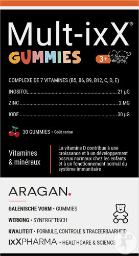 ixX Pharma Mult-ixX Gummies Croissance/Immunité Enfants 7 Vitamines Zinc/Iode/Vitamine D3 30 Pièces