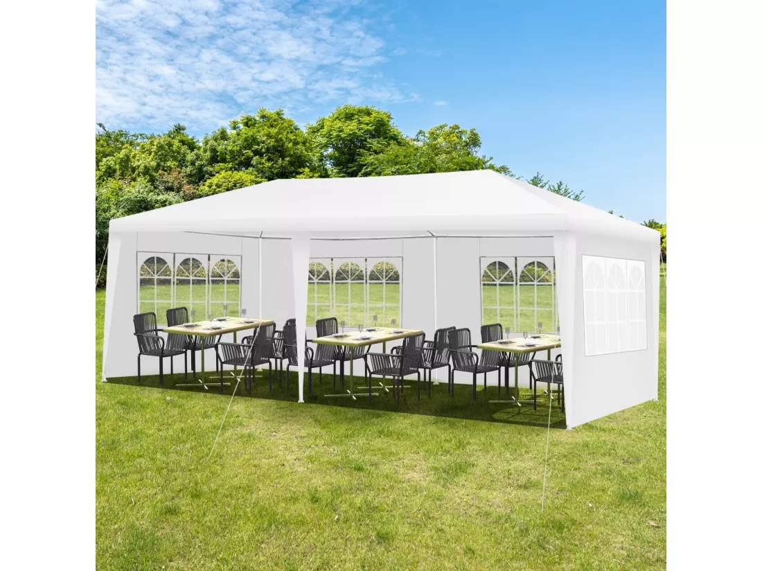 Tonnelle de Jardin Extérieur/Barnum 3x6m-18㎡ Tente de Réception avec 4 Parois Amovibles, Piquets de Terre et Fenêtre sur Côté, Sac de Transport Inclus