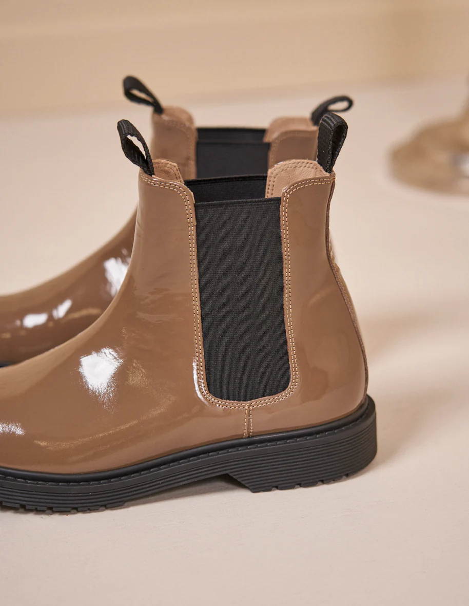 Bottines plates Marielle - Cuir verni taupe