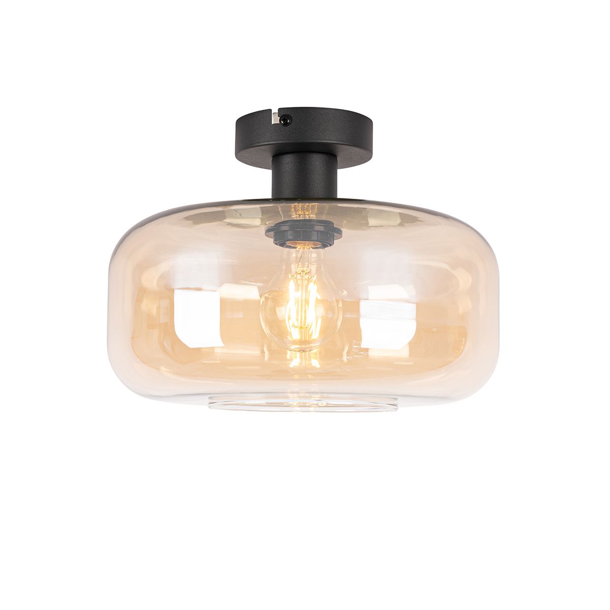 Smart plafondlamp zwart met amber glas incl. Wifi A60 - Bizle