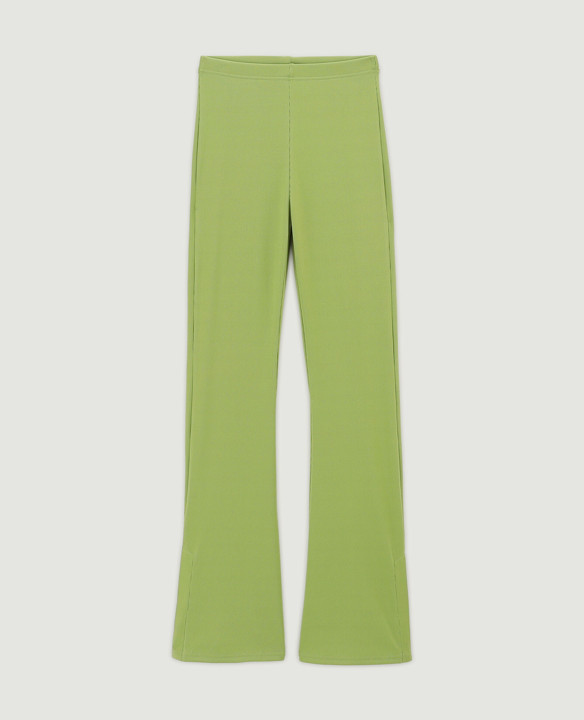 Pantalon flare en maille côtelée - Vert kaki