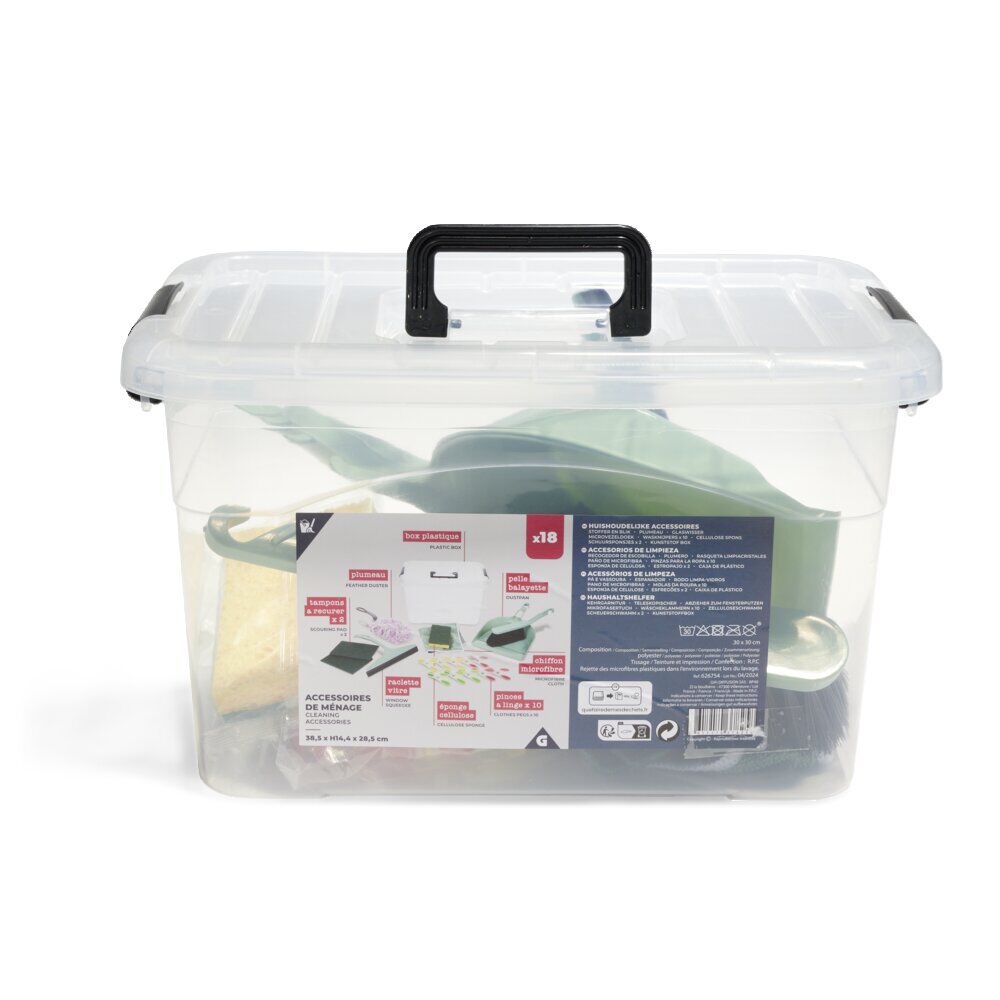 Box de 18 accessoires de ménage 38x28,5x14,4cm