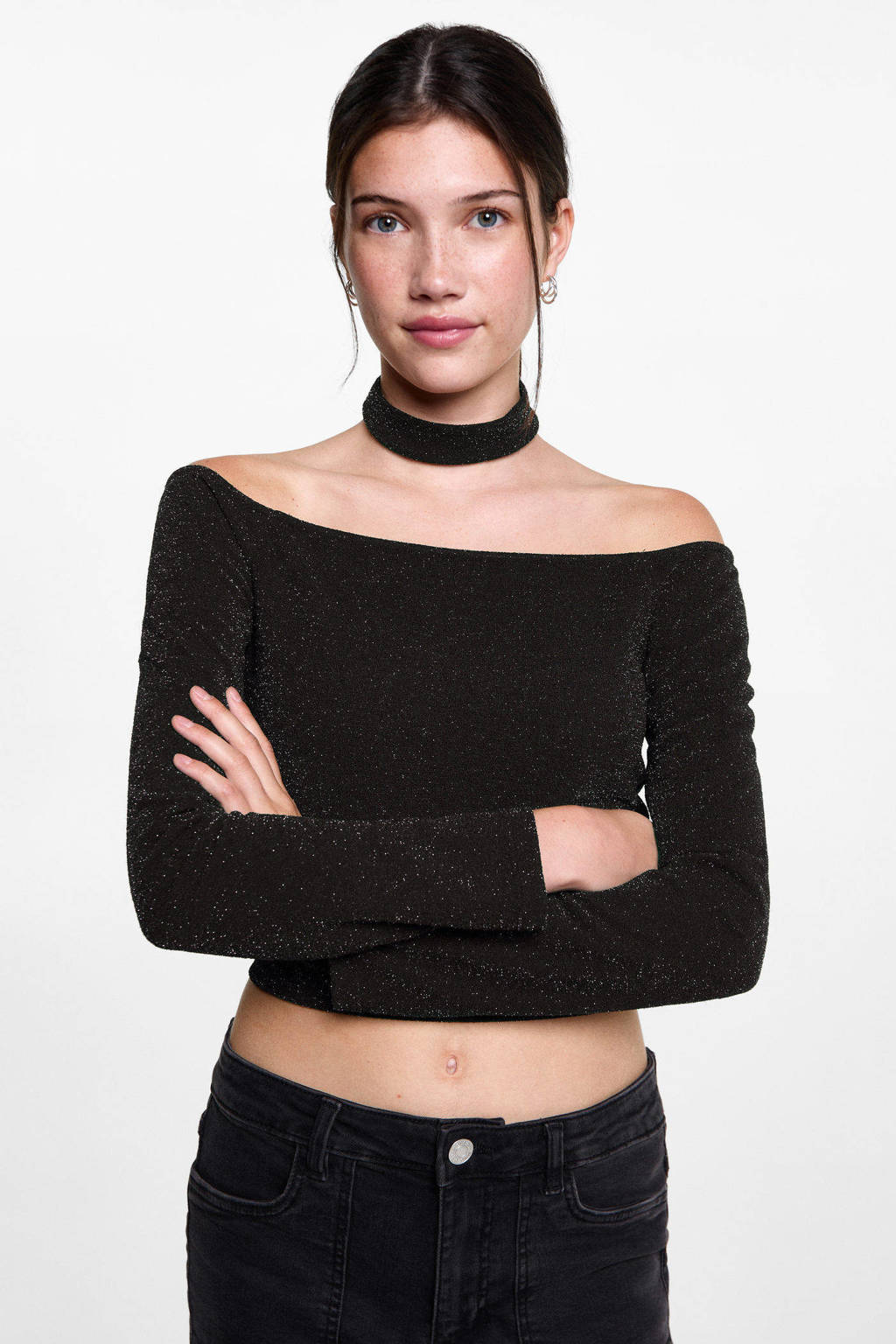 MANGO TEEN off shoulder top zwart