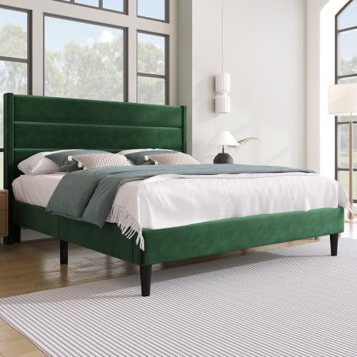Polsterbett 90x200 cm, Grün Samt (Velvet), gepolstertes Einzelbett mit Kopfteil & Lattenrost, modernes Jugendbett, samtweicher Bezug, ohne Boxspring