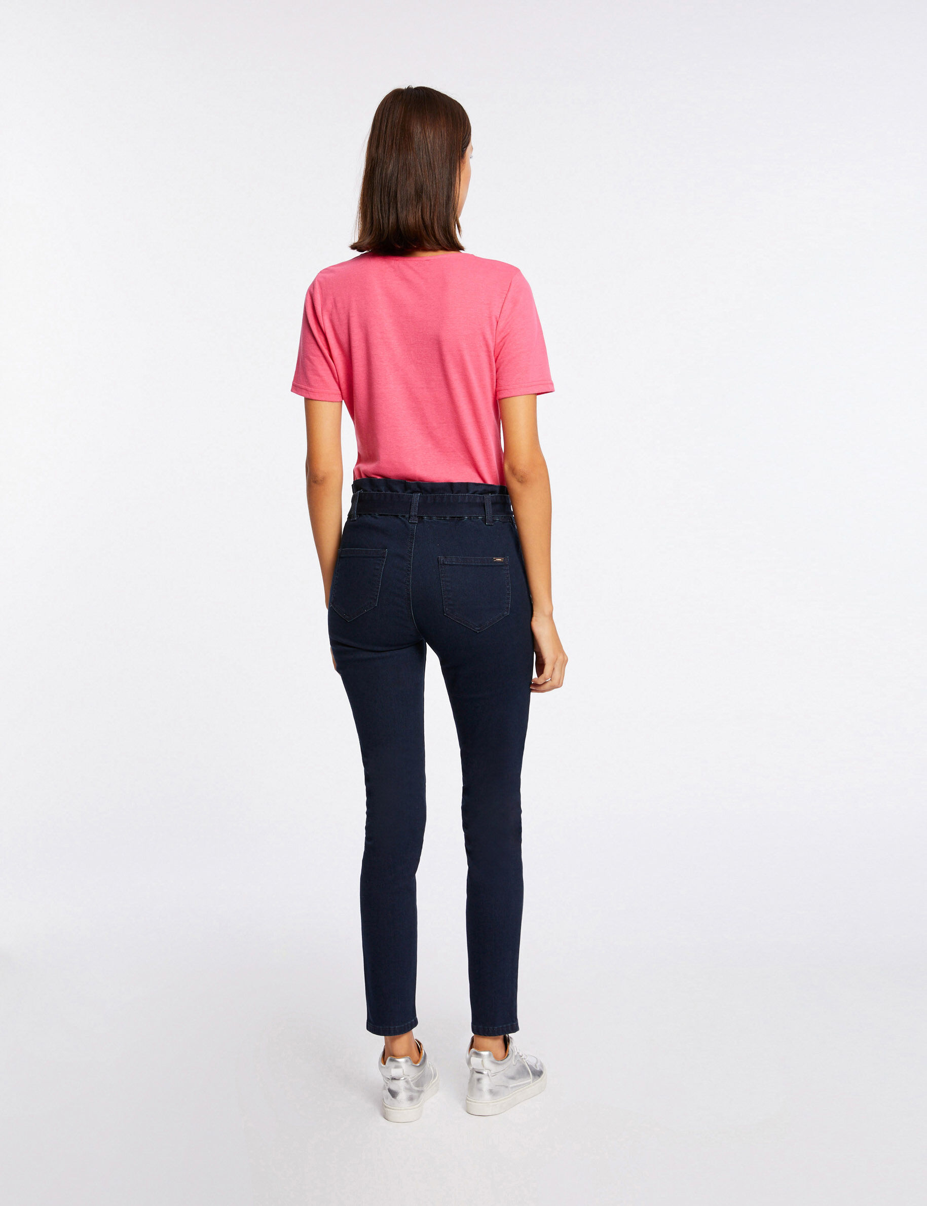 T-shirt manches courtes avec col en V fuchsia femme - fuchsia
