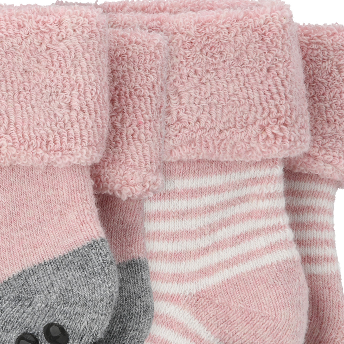 Topomini 2 Paar Baby Krabbelsocken mit Frottee rosa / hellgrau
