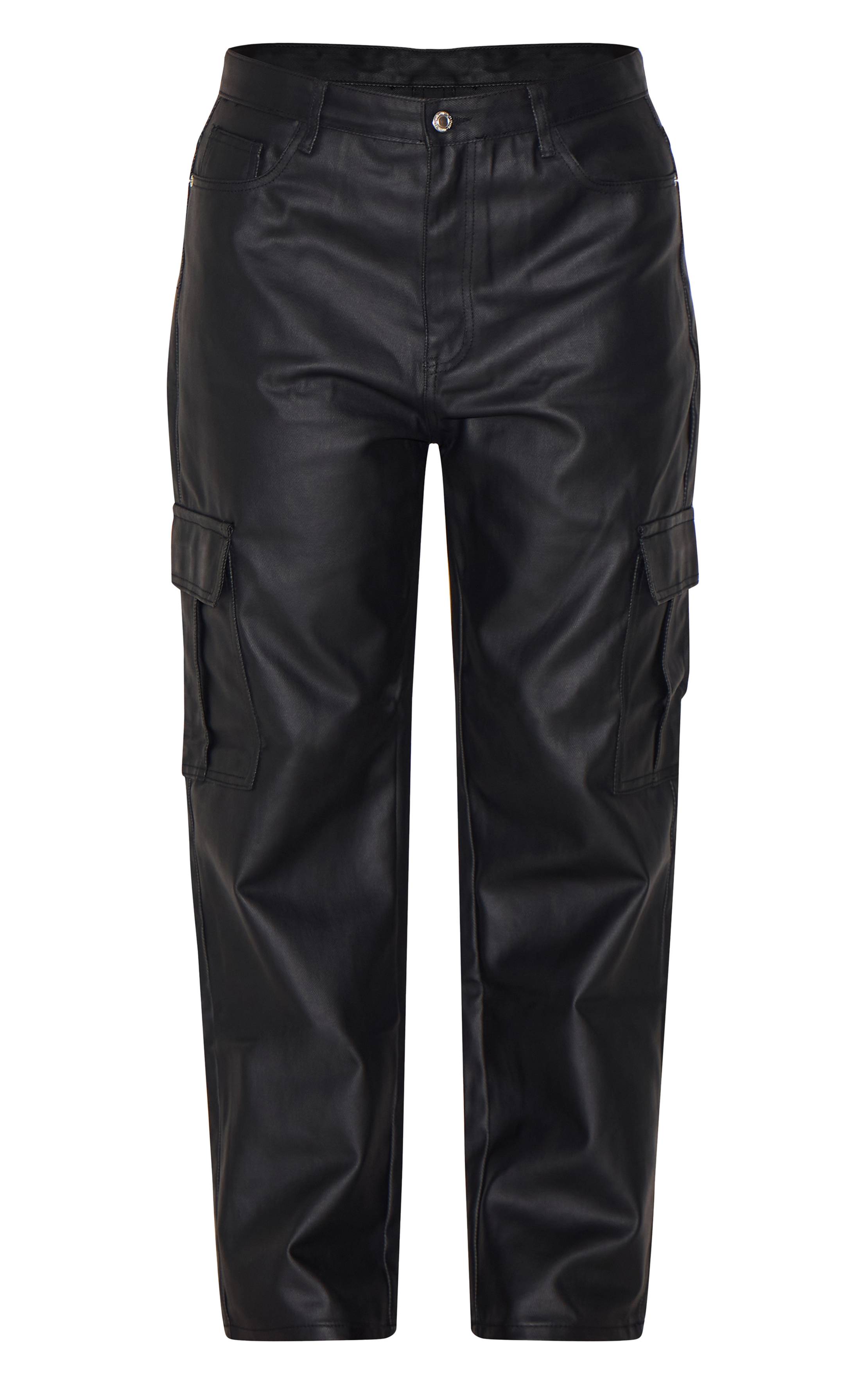 Noir Jean Cargo En Denim Enduit Plus