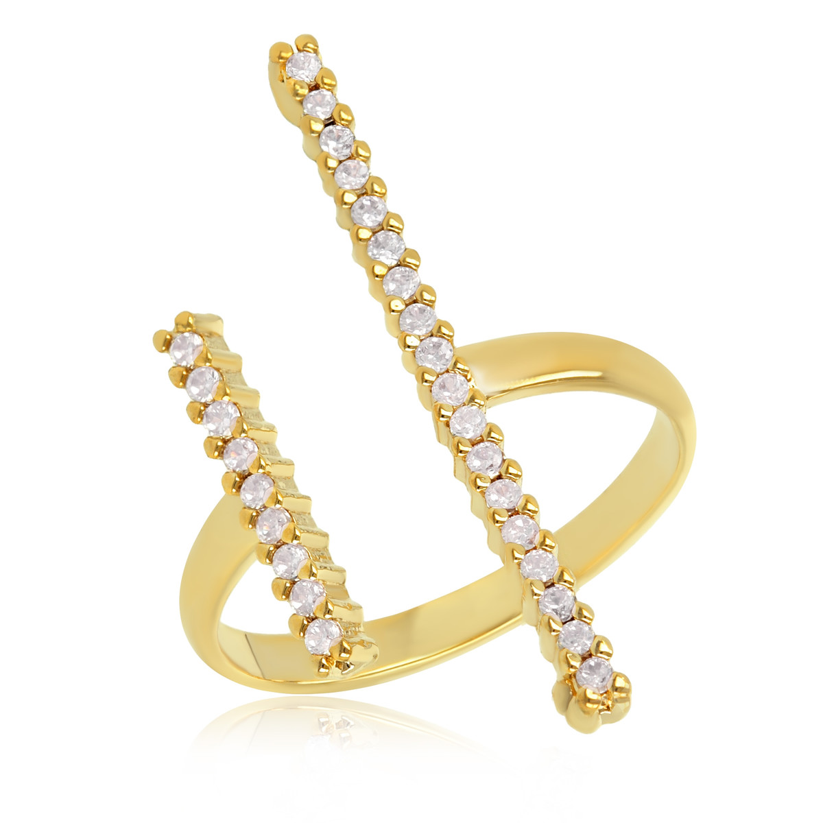 Bague plaqué or anneau semi-ouvert double rang avec cubic zirconia