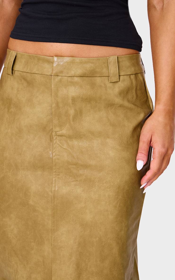 Vert Olive Jupe Longue En Synthétiquecuir Effet Délavé