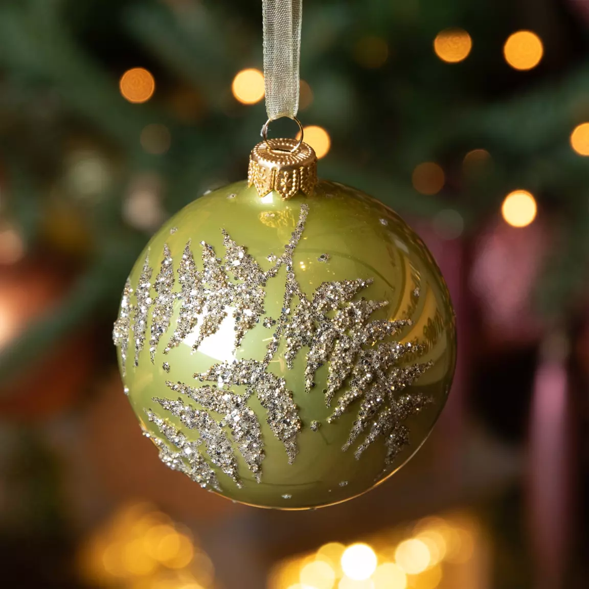 Lot de 6 boules de Noël (D80 mm) en verre Fégy Pistache