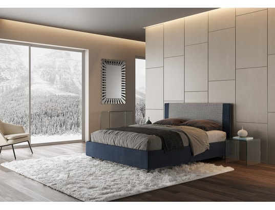 ITYHOME - Lit coffre rosal 160x200 tissu labirinto 9 bleu