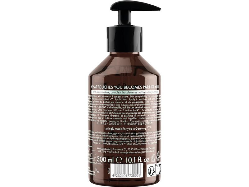 Jean & Len Shampoo Rosemary & Ginger 300 ml Feuchtigkeitsshampoo für trockenes, sprödes und glanzloses Haar