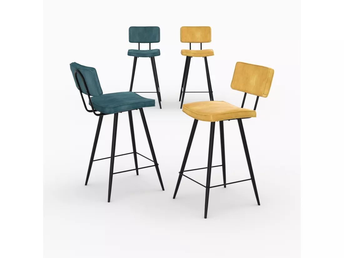 Pack 4 chaises pour îlot central bleues et jaunes 66 cm - Texas
