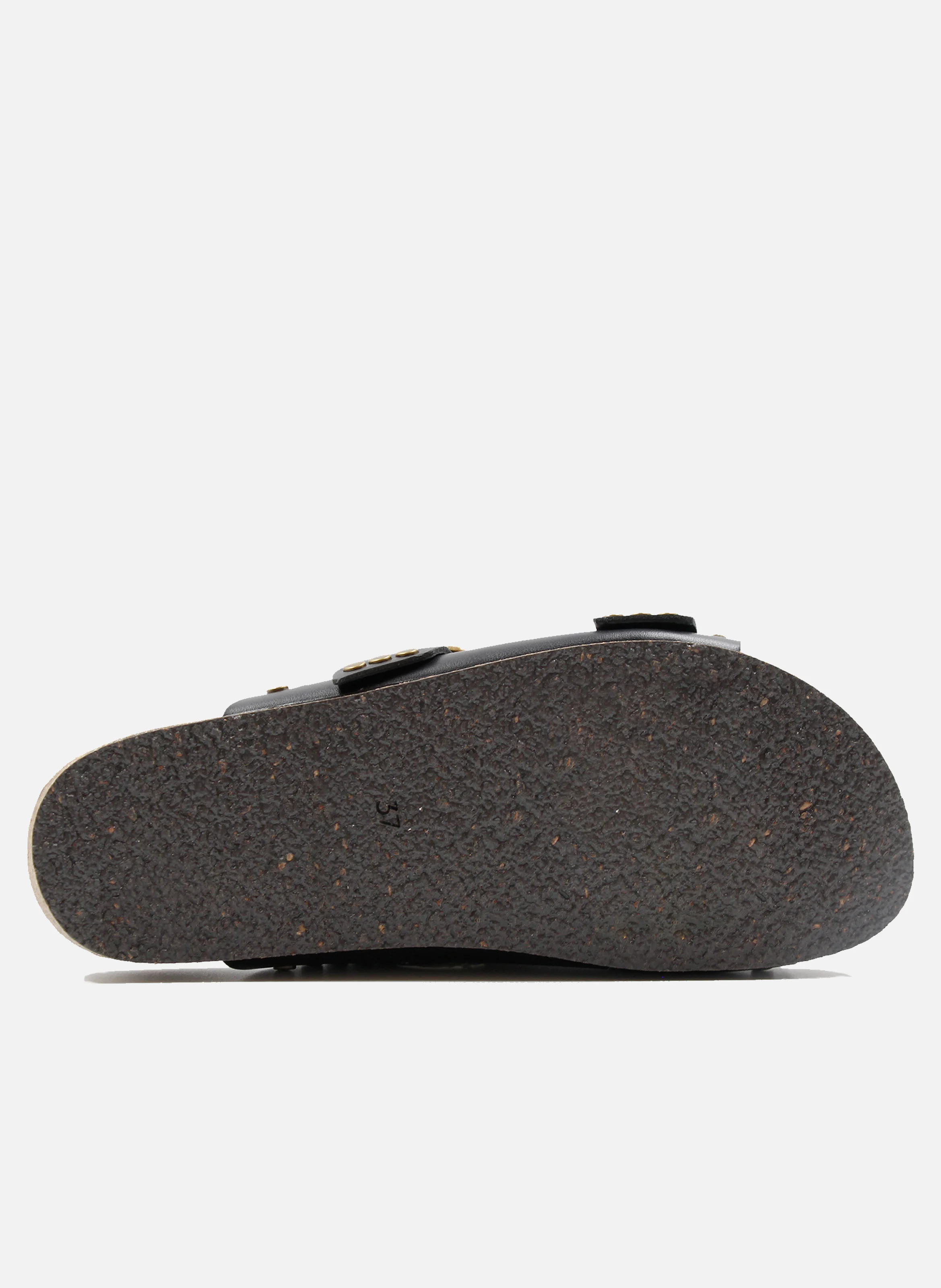 Mules liège clous cuir lisse | Noir