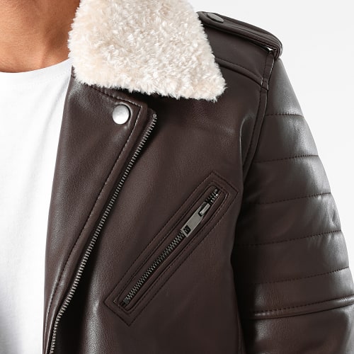 Veste Zippée Col Mouton Marron