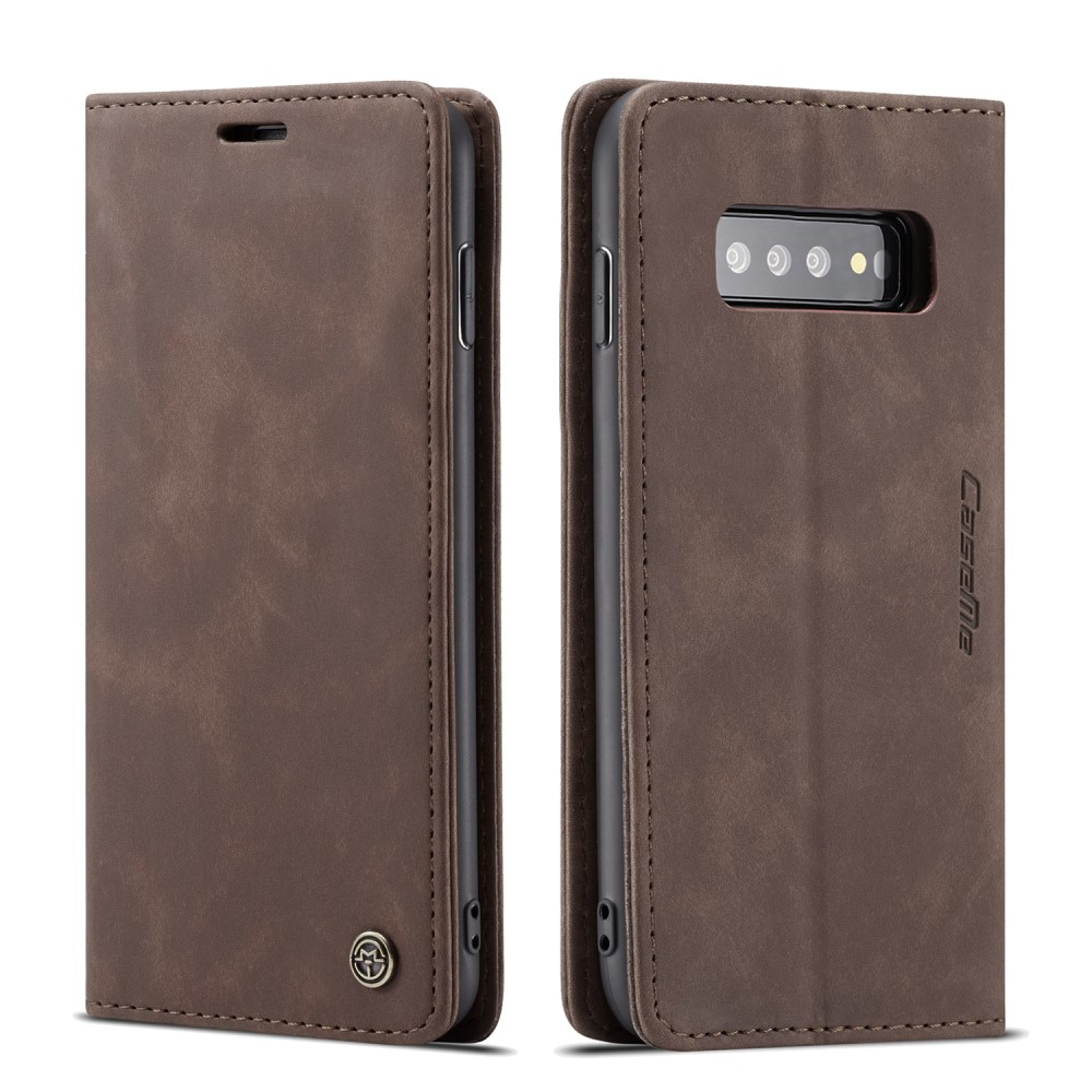 Samsung Galaxy S10 Leder Tasche Flip Wallet Etui mit Kartenfächern - Dunkelbraun
