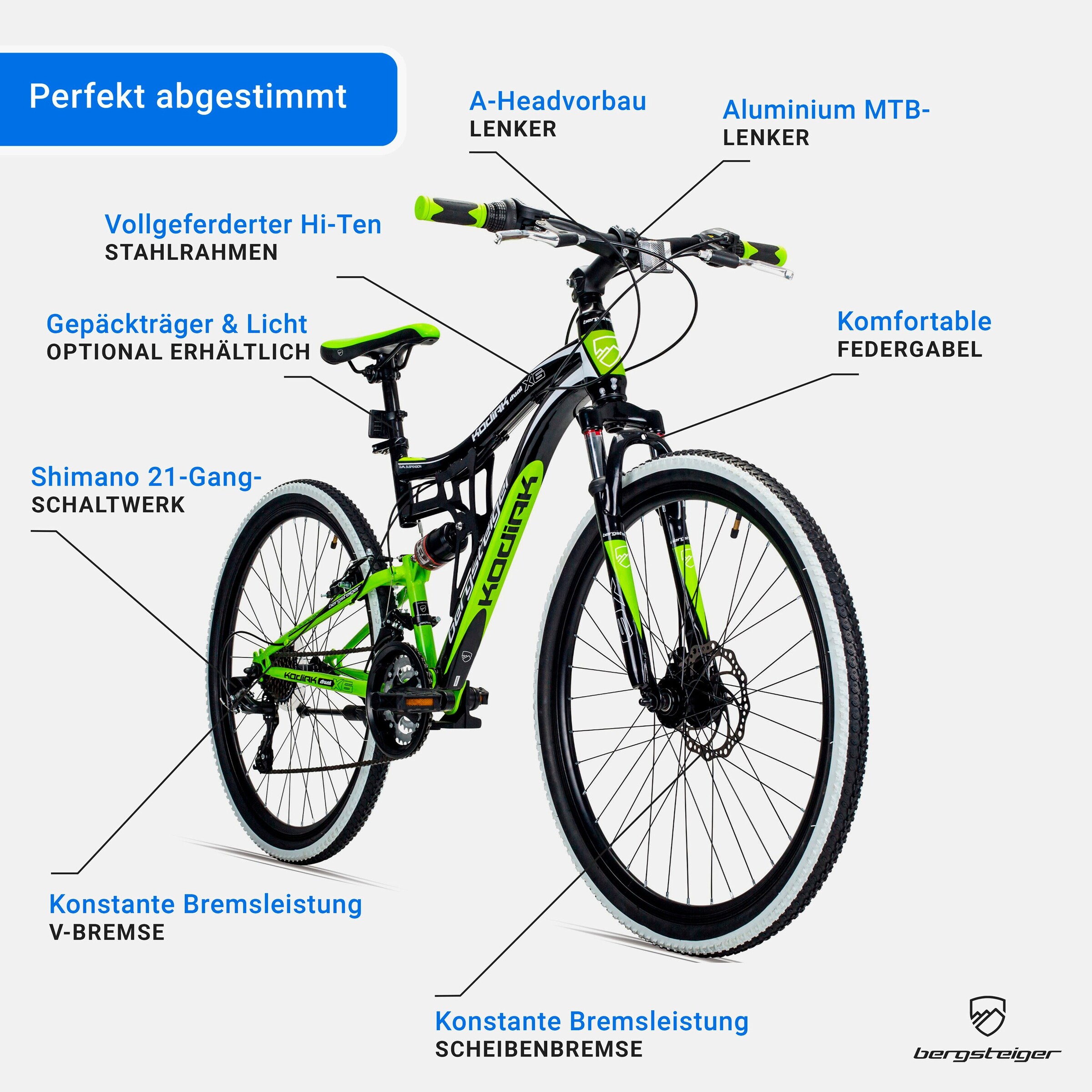 Bergsteiger Mountainbike Kodiak 24 Zoll | toxic green / black