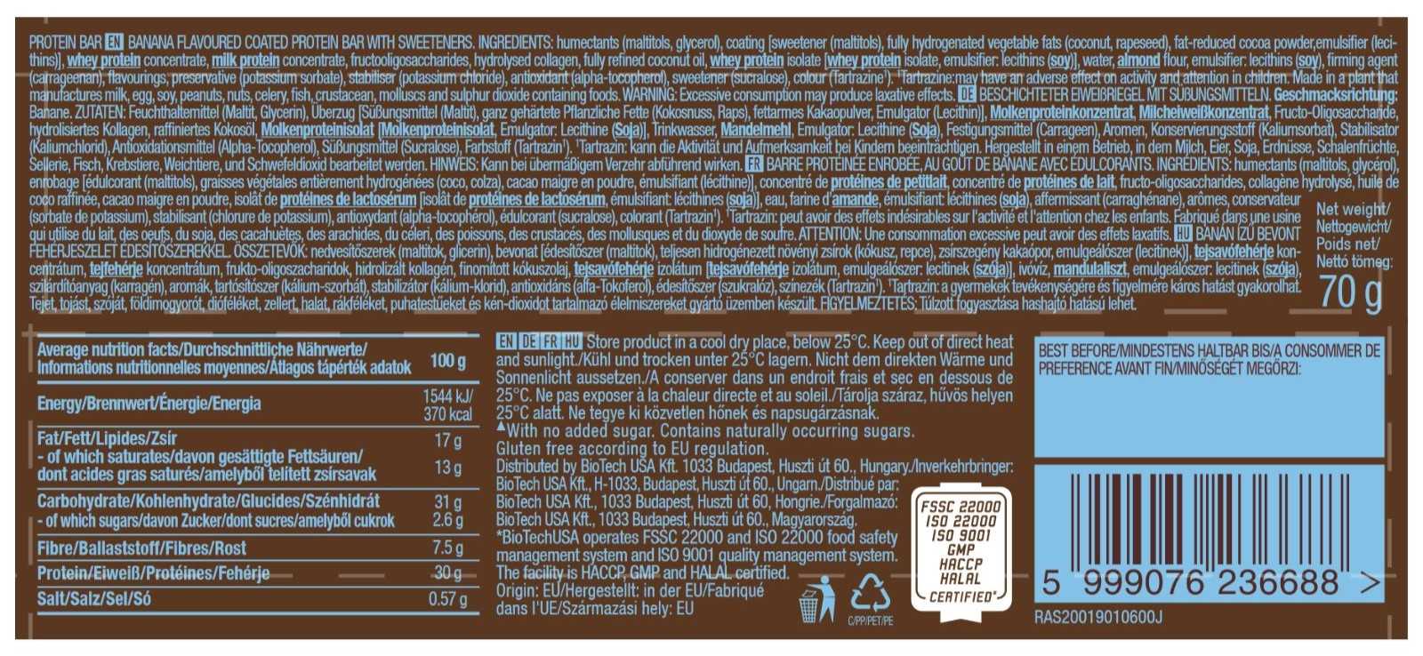 Barra de Proteína Biotech USA 70g - Oportunidade