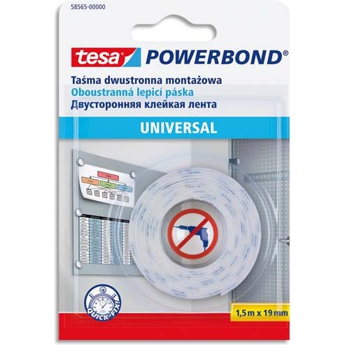 Adhésif de fixation double-face universel - Largeur 19 mm x longueur 1,5 m