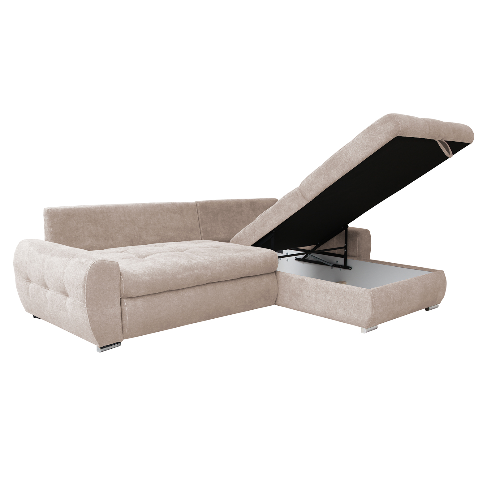Ecksofa - beige - mit Liegefunktion und Staukasten