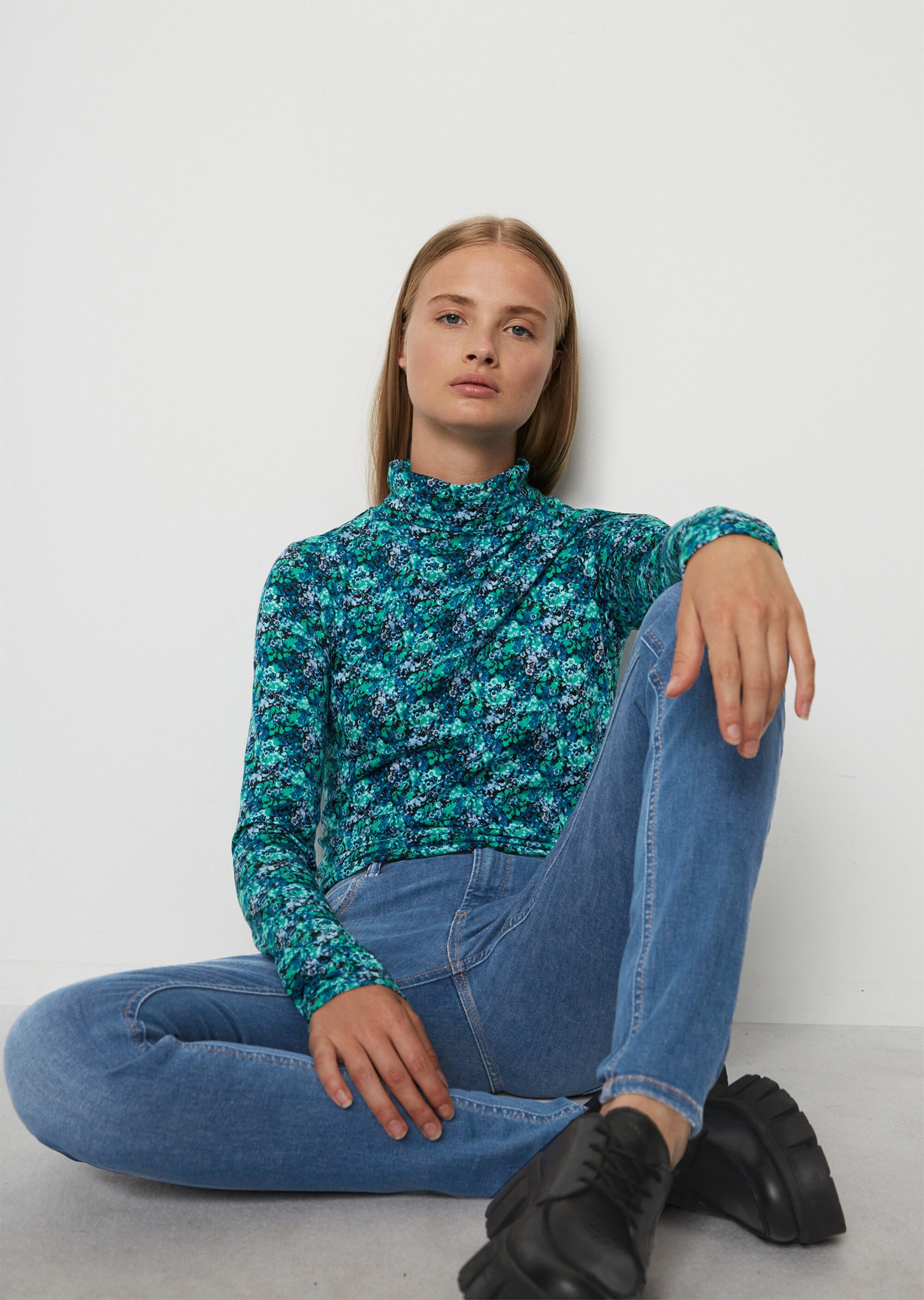 Print-Rollkragen-Longsleeve slim aus Organic-Cotton-Single-Jersey