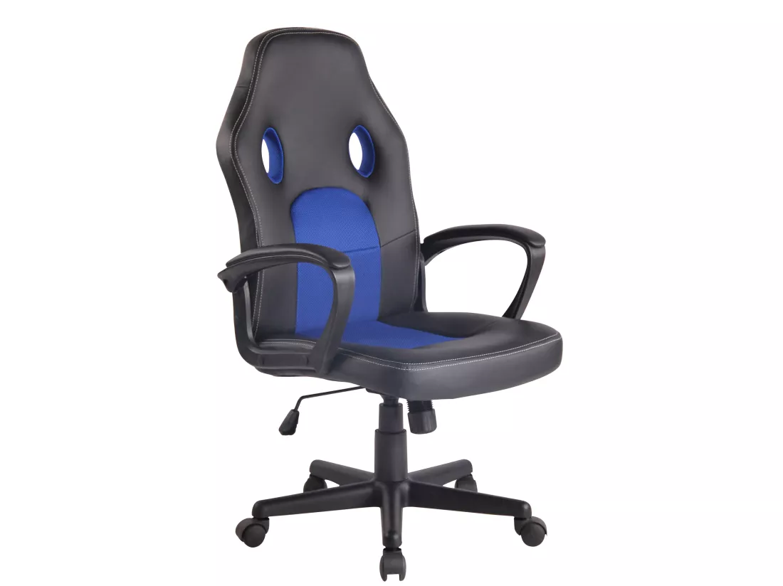 Chaise de bureau - Similicuir & Chrome - Noir / Bleu - Elbing