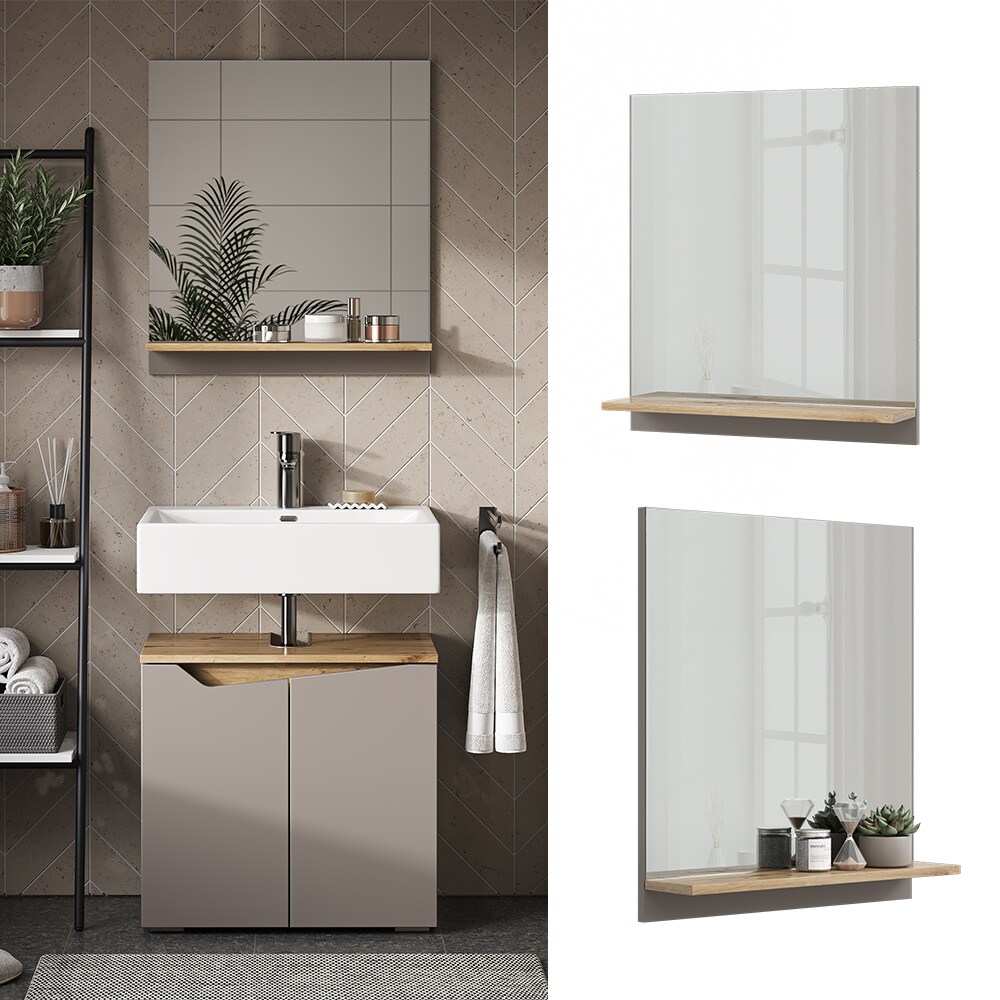 Vicco Badspiegel Marelle Greige Eiche 60 x 67 cm mit Regal