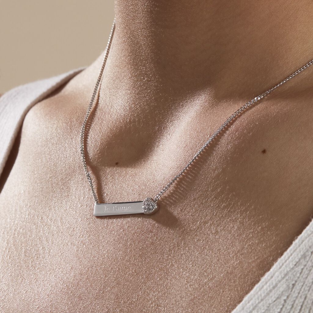 Collier Argent Rosule Oxydes De Zirconium