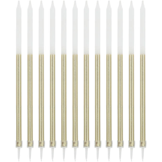 Taartkaarsjes met houder - 12 stuks - 15cm - Goud