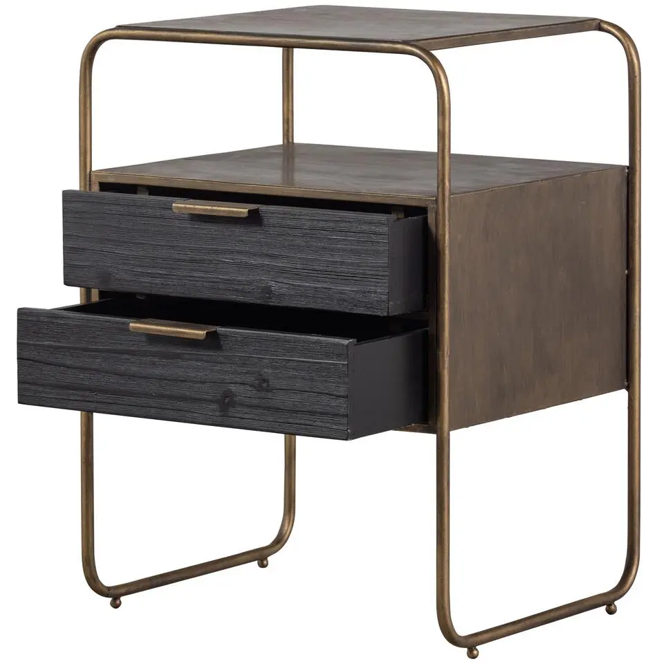 WOOOD Polite Nachtkastje - Metaal/hout - Antique Brass - 62x45x38