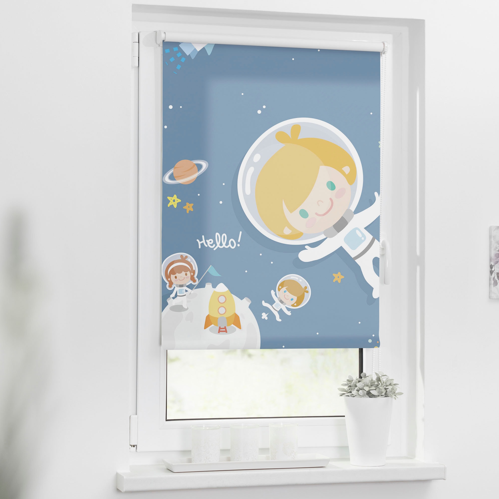 LICHTBLICK ORIGINAL Seitenzugrollo »Klemmfix Motiv Astronaut« Lichtschutz ohne Bohren freihängend bedruckt