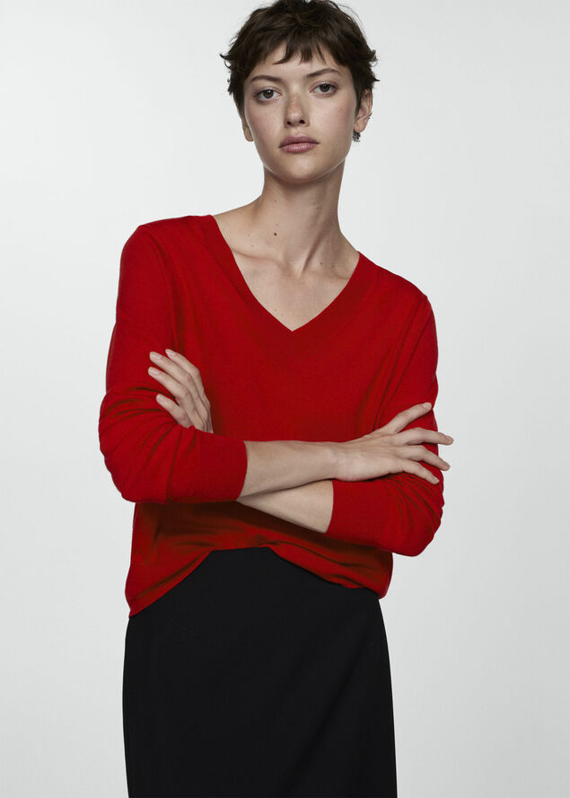 MANGO Fine-knit V-neck sweater Red