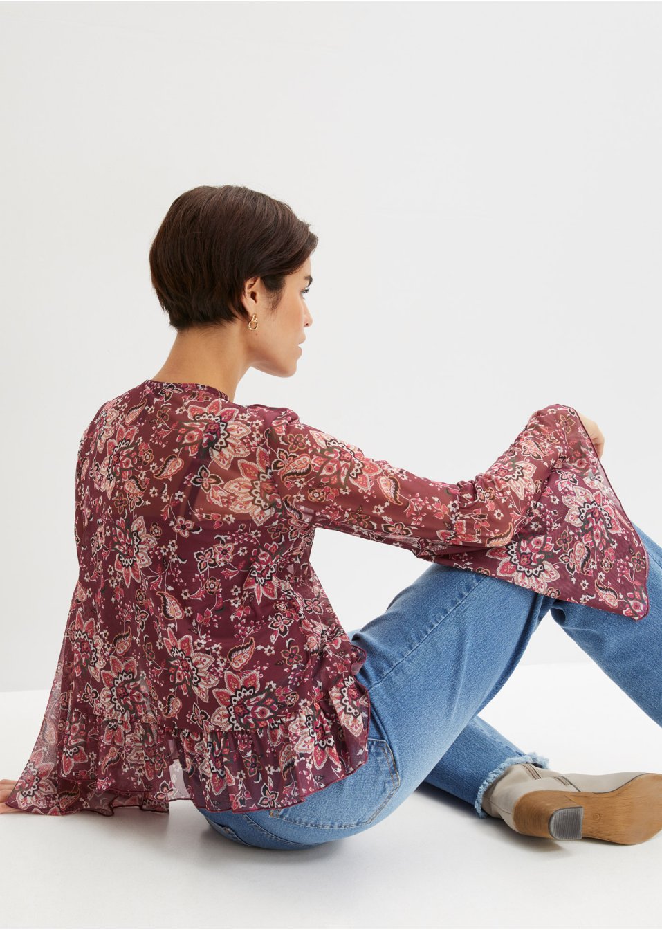 T-shirt blouse en mesh, doublé