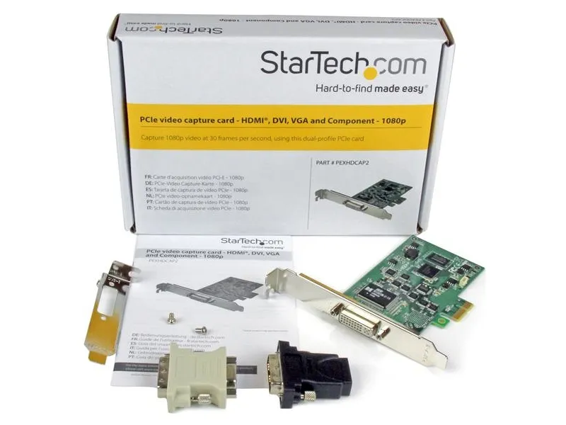 StarTech.com PCIe Video Capture Card - PCIe Capture Card - 1080P - HDMI, VGA, DVI, & Component - Capture Card (PEXHDCAP2) - Videooptagelsesadapter - PCIe - for P/N: BNDTB10GI, BNDTB210GSFP, BNDTB310GNDP, BNDTB410GSFP, BNDTB4M2E1, BNDTBUSB3142