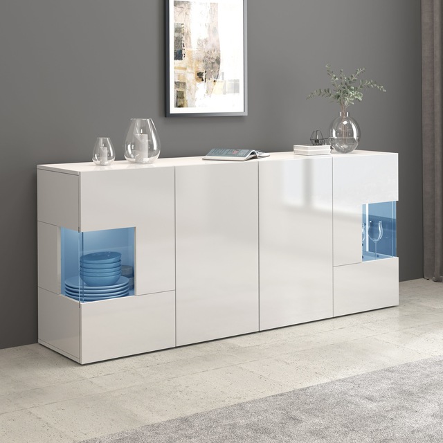 INOSIGN Sideboard »Egypt, Kommode, Schrank, Kredenz, Vitrine grifflos« 4 Türen davon 2 mit Glaseinsatz, kompl. Hochglanz lackiert, Breite 180