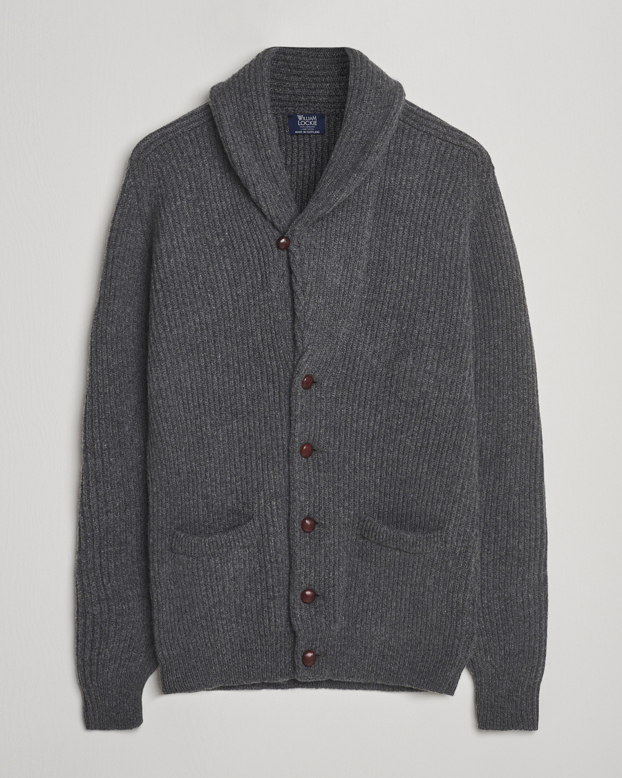 William Lockie Windsor Geelong Lambswool Shawl Cardigan Grey