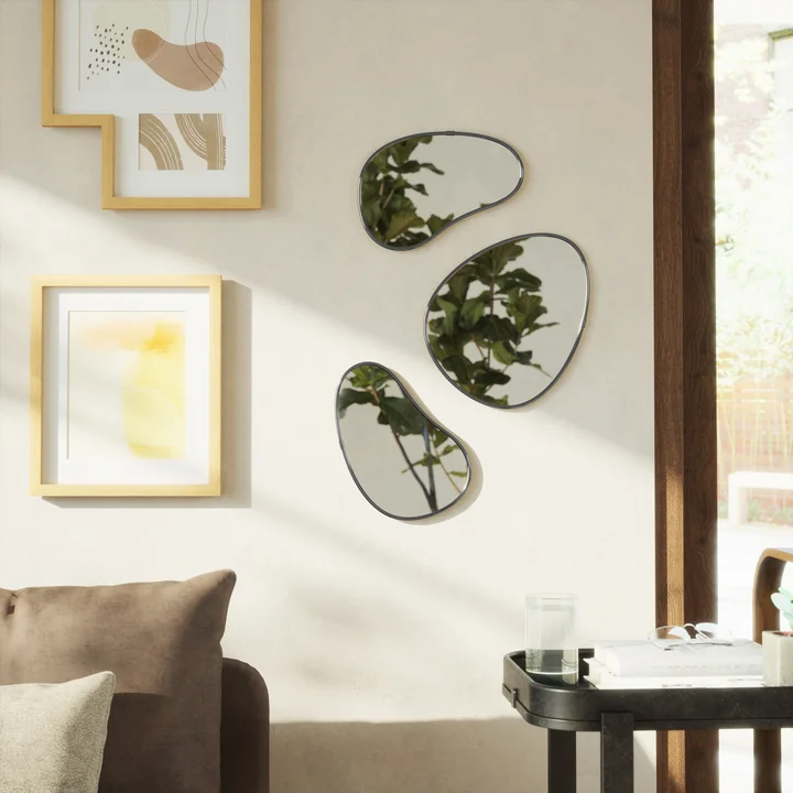 Umbra - Hubba Pebble Wandspiegel, 3er Set, titan
